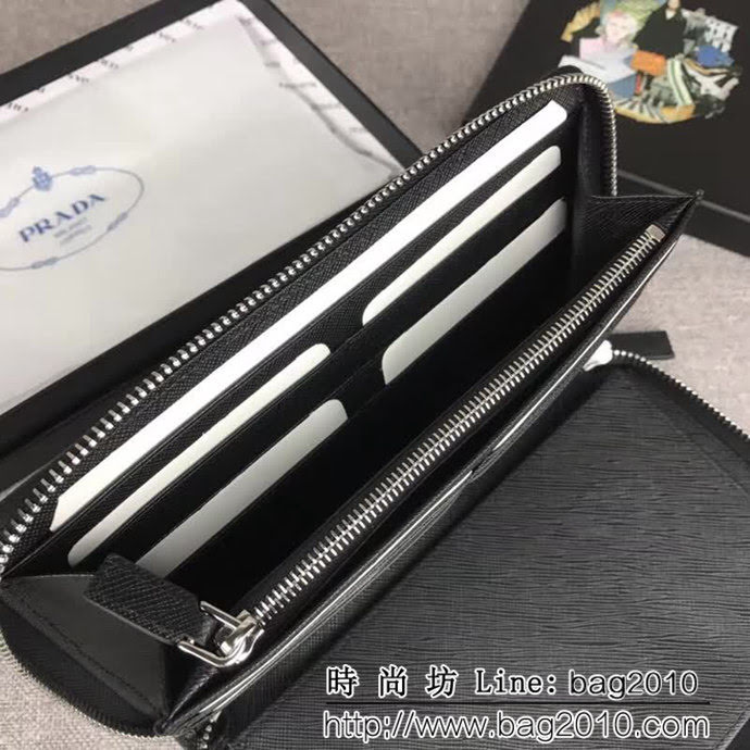 PRADA普拉達 專櫃最新爆款 十字紋牛皮 男士大號單拉鏈錢包 2ML188 DD1872